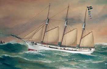 Målning av Isolda med revade segel